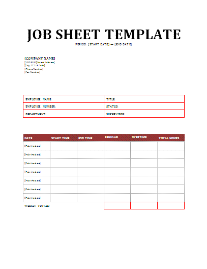 Job Sheet Template Free Business Templates