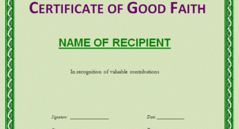 Certificate of Good Faith Template