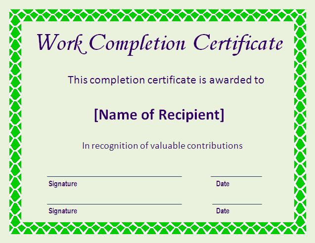 Certificate of completion Template